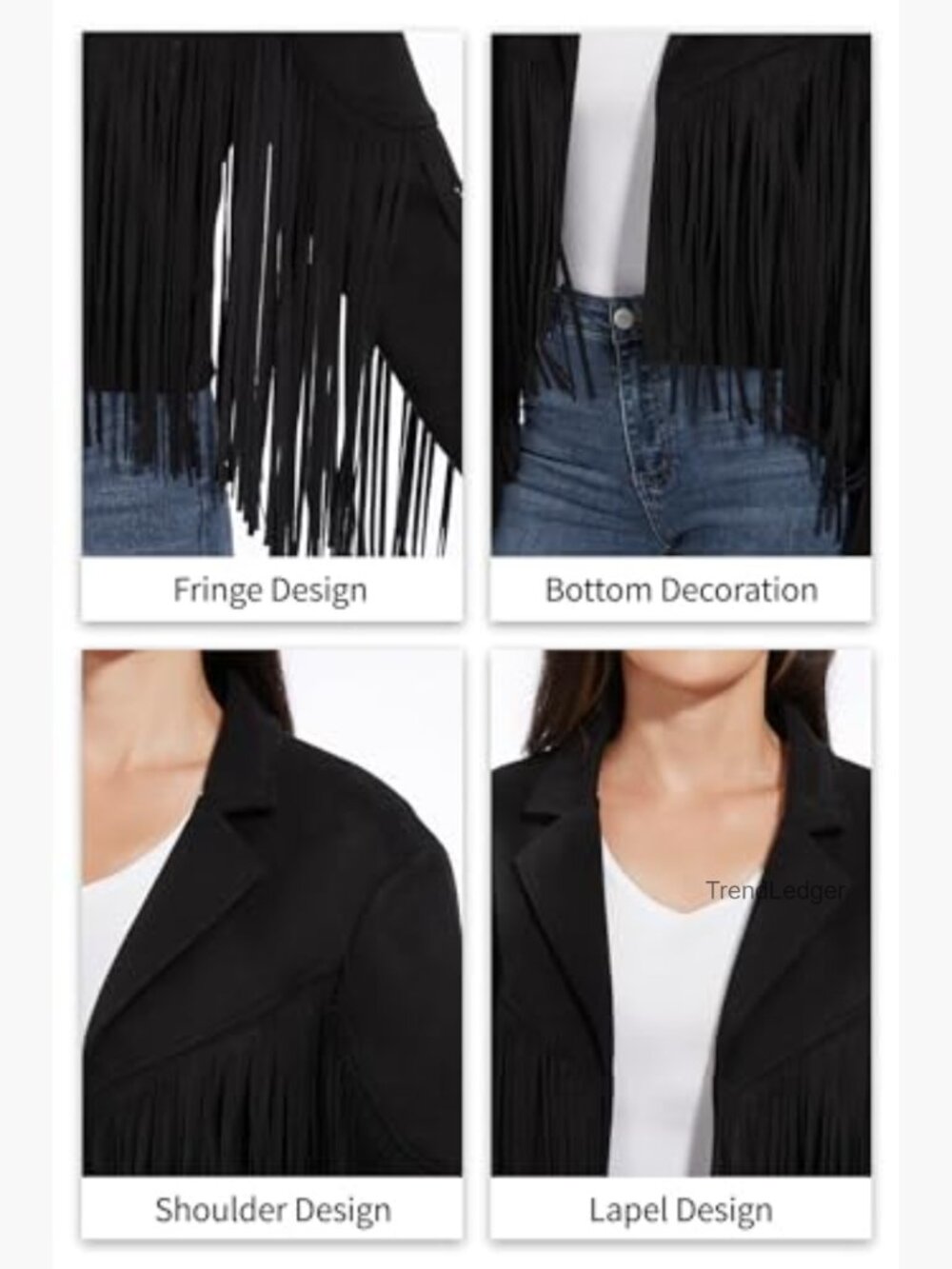 Fringe Faux Leather Jacket Women Western Cowgirl Cropped Coat S-XXL - Picture 6 of 7